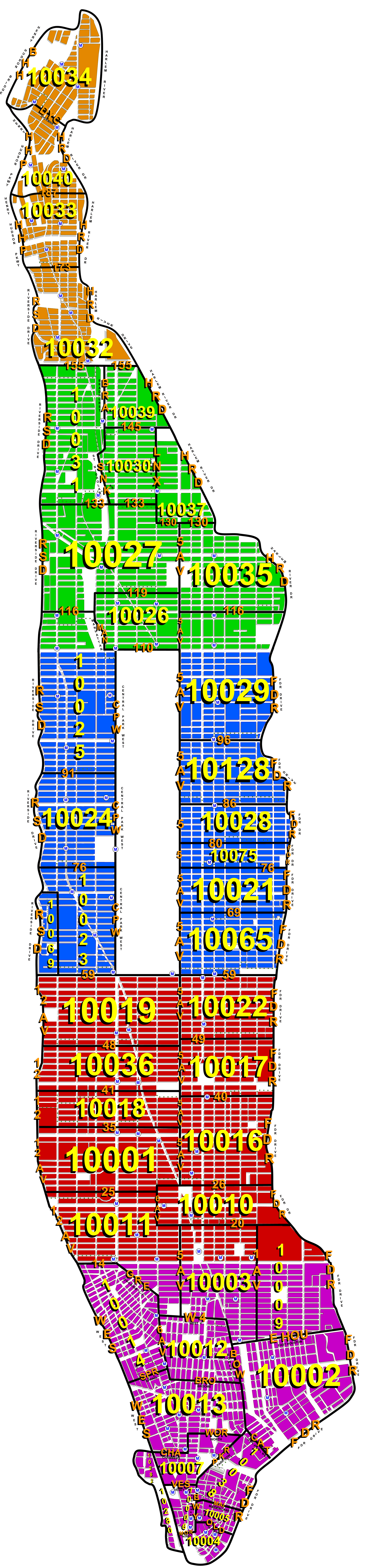 ZIP CODE MAP All Manhattan ZIP Vertical Dotted 